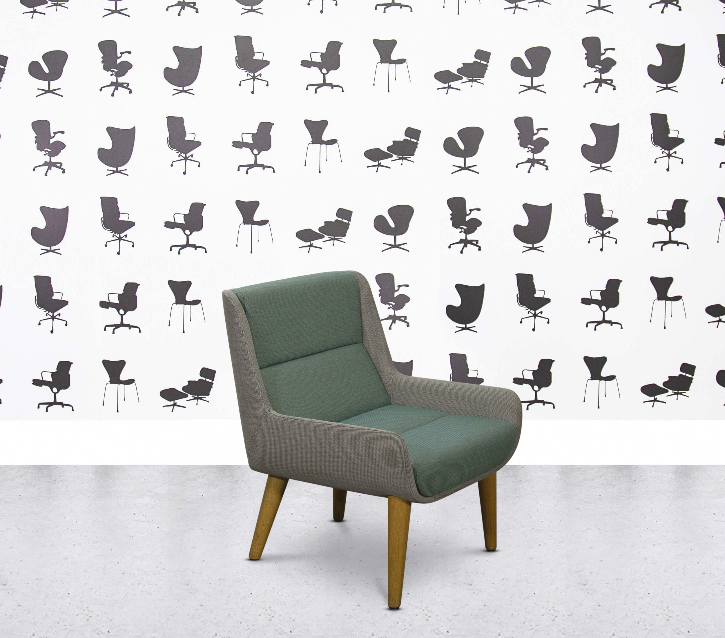 Refurbished Naughtone Hush Low Lounge Chair - Turquoise and Grey Fabric4 Refurbished Naughtone Hush Low Lounge Chair - Turquoise and Grey Fabric