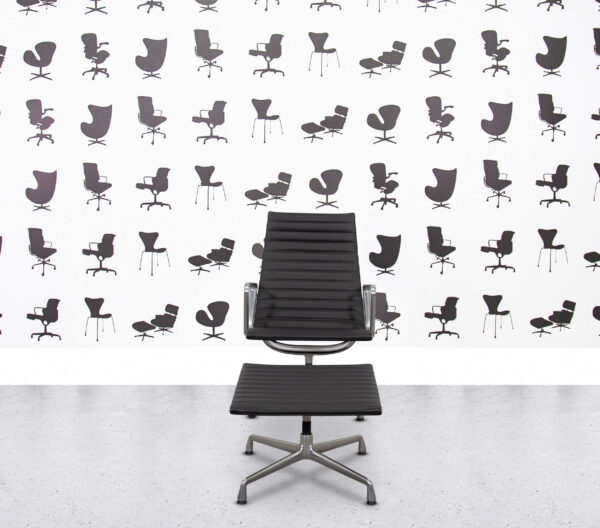 Refurbished Vitra Eames EA119 with Ottoman - Black Leather - Polished Aluminium