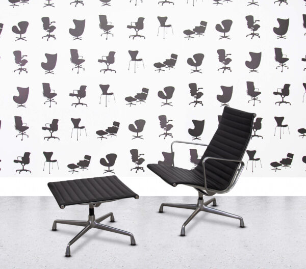 Refurbished Vitra Eames EA119 with Ottoman - Black Leather - Polished Aluminium