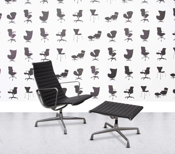 Refurbished Vitra Eames EA119 with Ottoman - Black Leather - Polished Aluminium