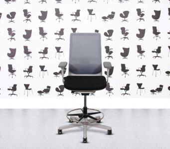 Refurbished ICF Pyla Stool - White Frame - Blue mesh - Black Seat