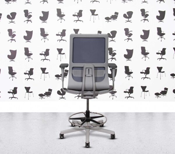 Refurbished ICF Pyla Stool - White Frame - Blue mesh - Black Seat