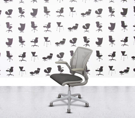 Refurbished Humanscale Diffrient World - Mesh Back - White Frame and Base - Dark Grey Seat