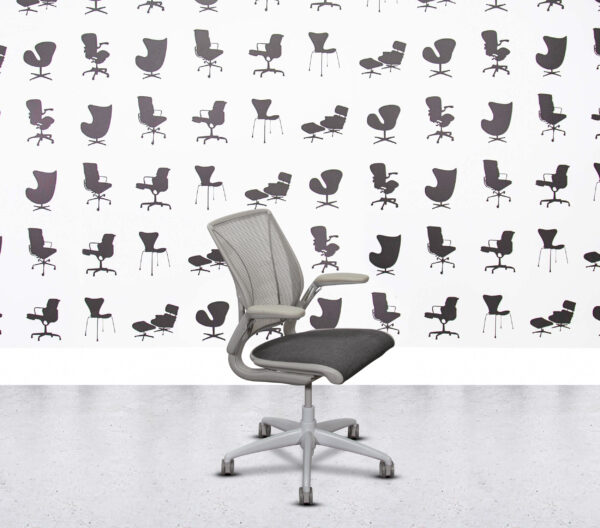 Refurbished Humanscale Diffrient World - Mesh Back - White Frame and Base - Dark Grey Seat