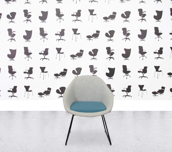 Refurbished Naughtone Always Chair ALCHBSL - Sled Base - Grey and Blue Fabric
