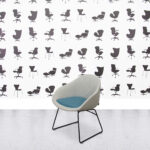 Refurbished Naughtone Always Chair ALCHBSL - Sled Base - Grey and Blue Fabric