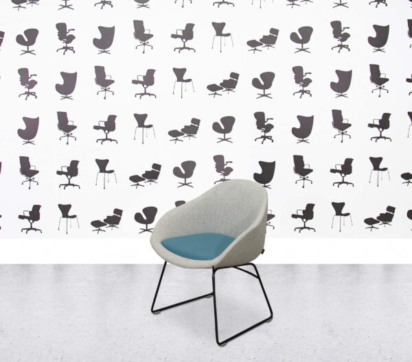 Refurbished Naughtone Always Chair ALCHBSL - Sled Base - Grey and Blue Fabric