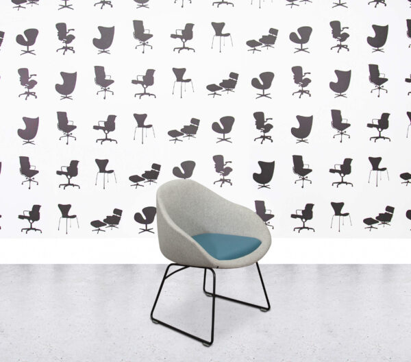 Refurbished Naughtone Always Chair ALCHBSL - Sled Base - Grey and Blue Fabric