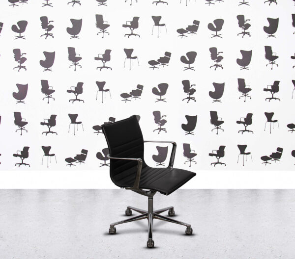 Refurbished ICF Una Chair - Polished Aluminium - Black Leather