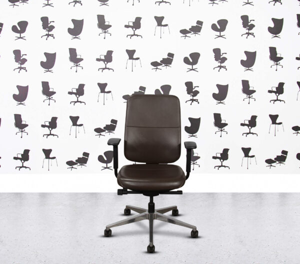 Refurbished Steelcase Reply Task Chair - Polished Aluminium Base - Brown Leather