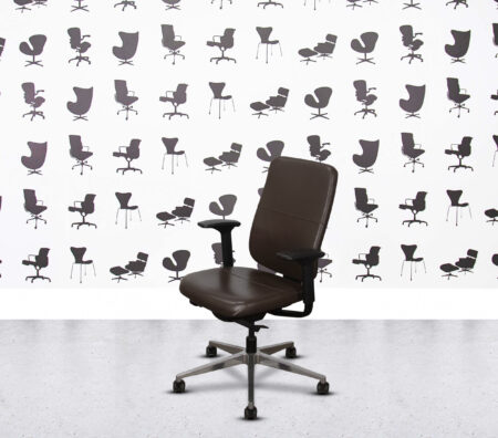 Refurbished Steelcase Reply Task Chair - Polished Aluminium Base - Brown Leather