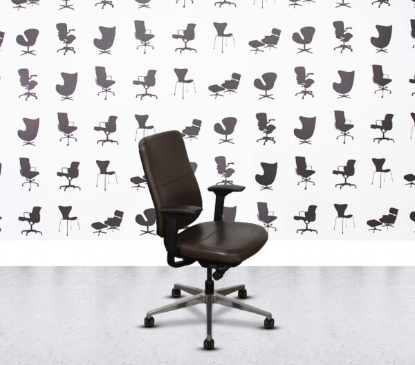 Refurbished Steelcase Reply Task Chair - Polished Aluminium Base - Brown Leather