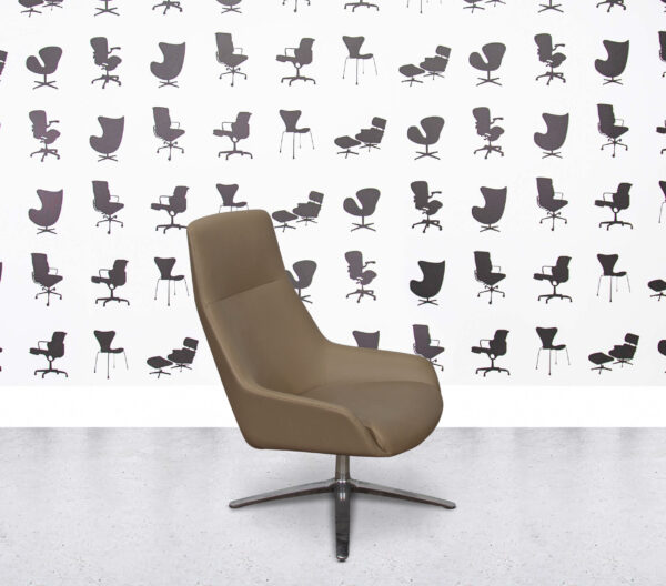 Refurbished Boss Design Marnie High Back - Polished Aluminium - Khaki Fabric