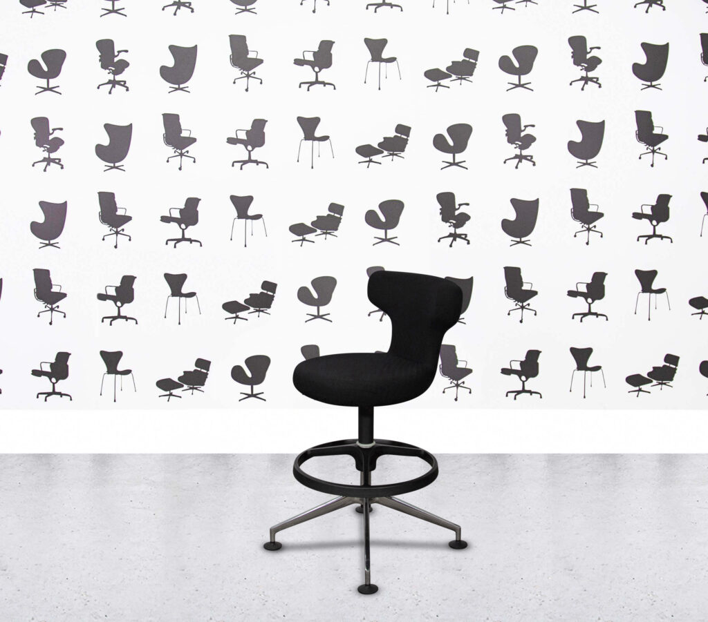 Refurbished Vitra Pivot Static Stool - Polished Aluminium - Black Fabric