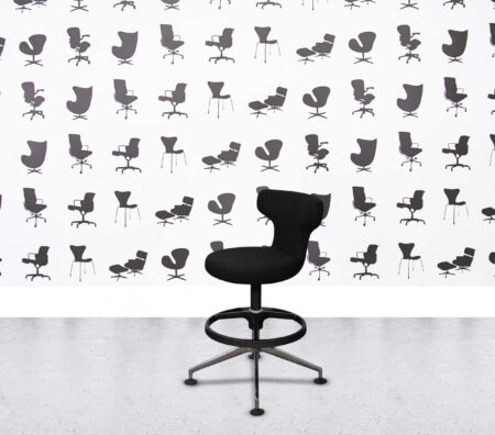 Refurbished Vitra Pivot Static Stool - Polished Aluminium - Black Fabric