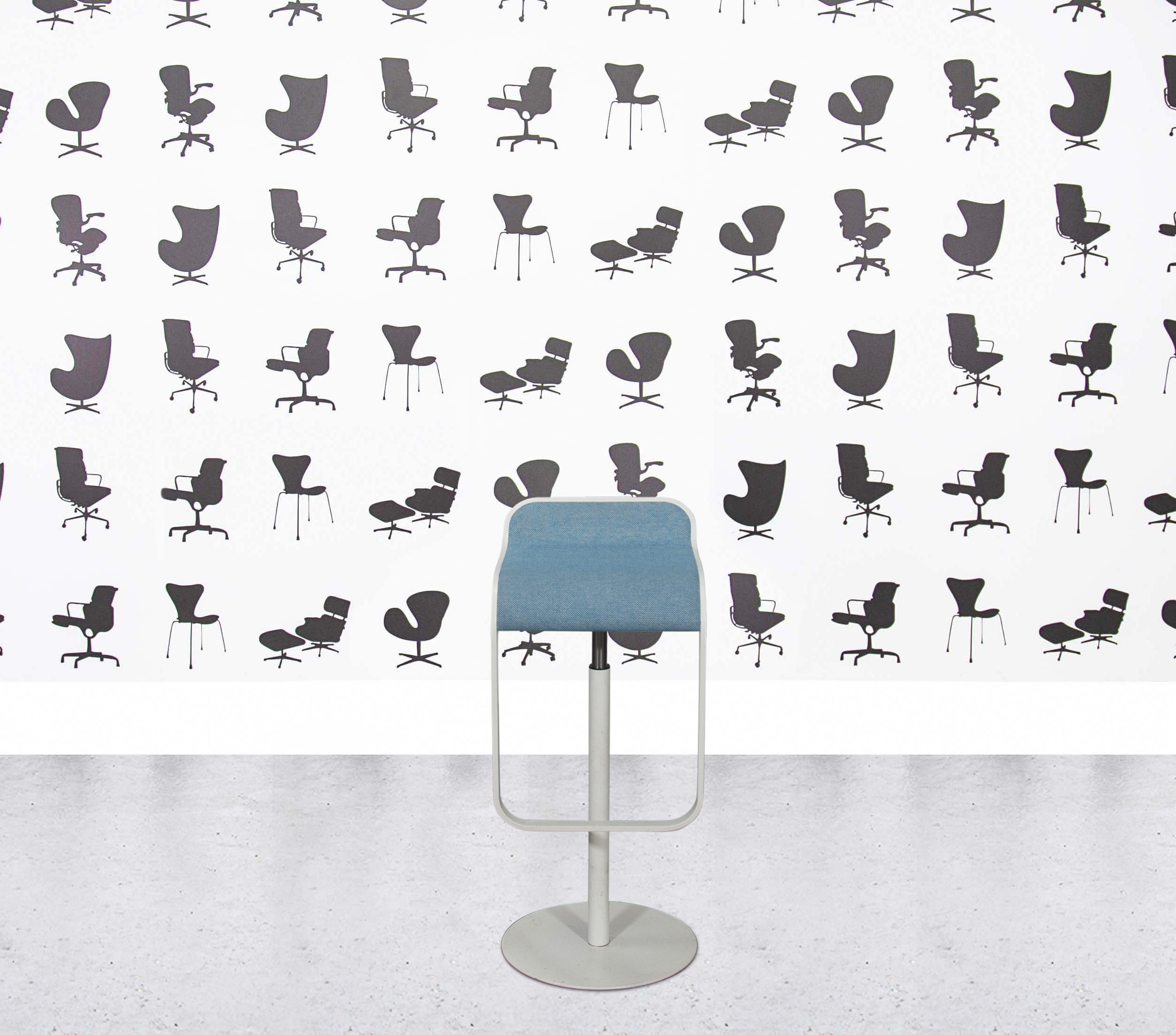 Refurbished Lapalma Lem Bar Stool - White Frame - Blue Seat1 Refurbished Lapalma Lem Bar Stool - White Frame - Blue Seat