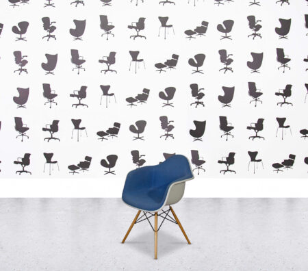 Refurbished Vitra Charles Eames DAR - White Shell - Full Upholstery - Blue Fabric