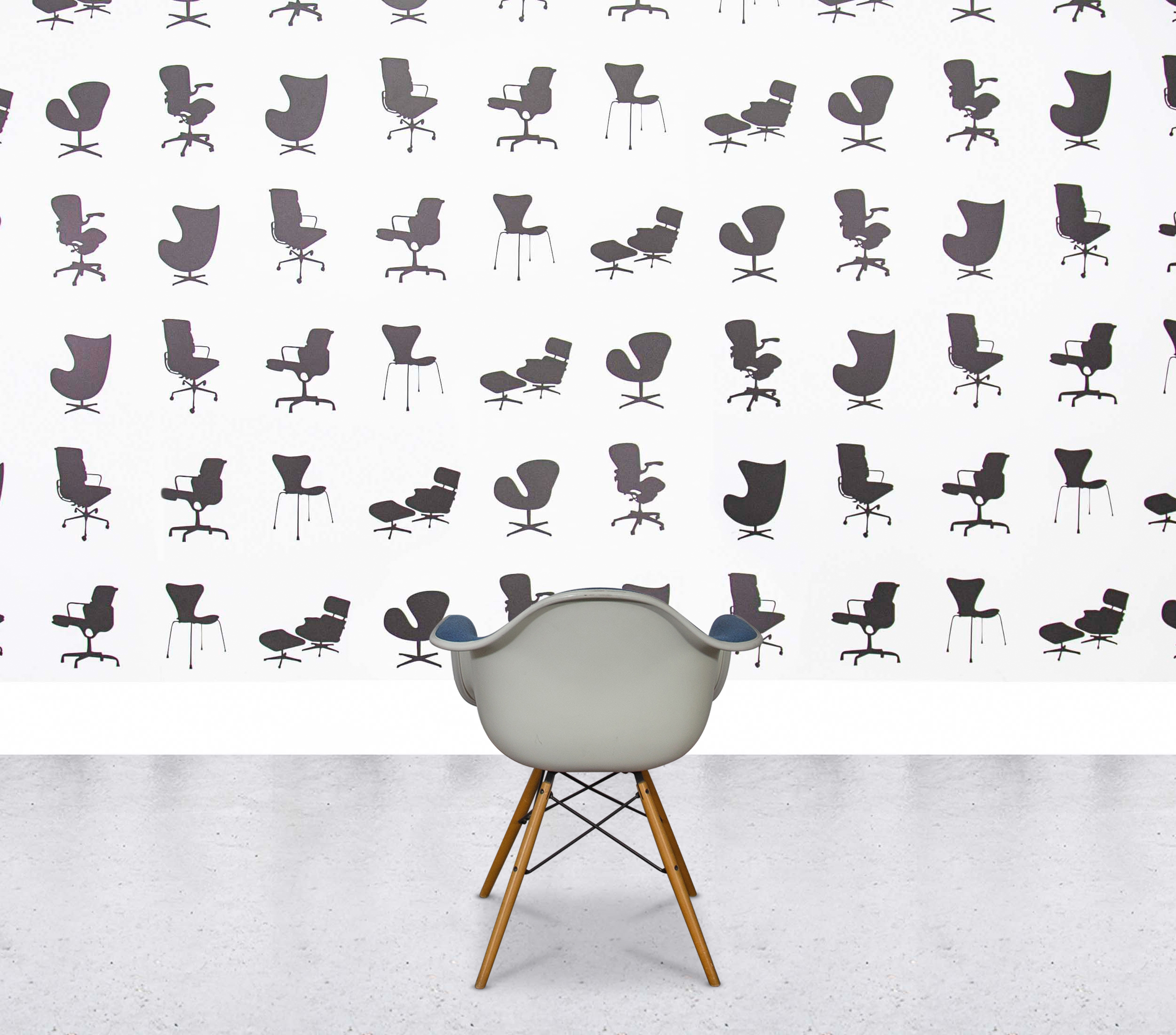 Refurbished Vitra Charles Eames DAR - White Shell - Full Upholstery - Blue Fabric2 Refurbished Vitra Charles Eames DAR - White Shell - Full Upholstery - Blue Fabric