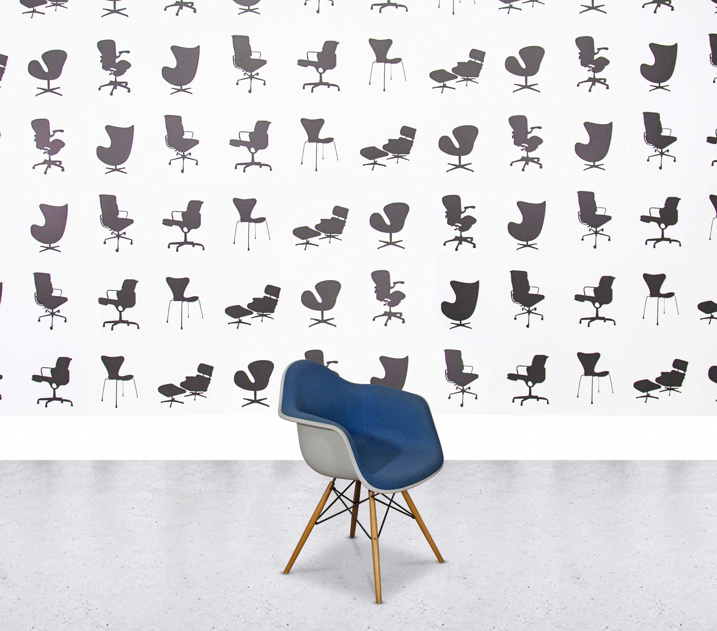 Refurbished Vitra Charles Eames DAR - White Shell - Full Upholstery - Blue Fabric3 Refurbished Vitra Charles Eames DAR - White Shell - Full Upholstery - Blue Fabric