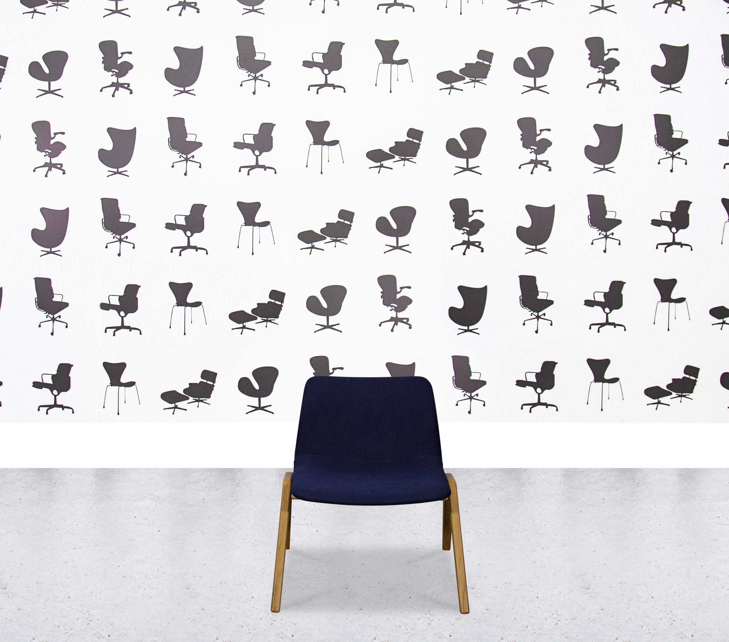 Refurbished Naughtone Viv Dining Chair Oak Frame - Blue Fabric1 Refurbished Naughtone Viv Dining Chair Oak Frame - Blue Fabric