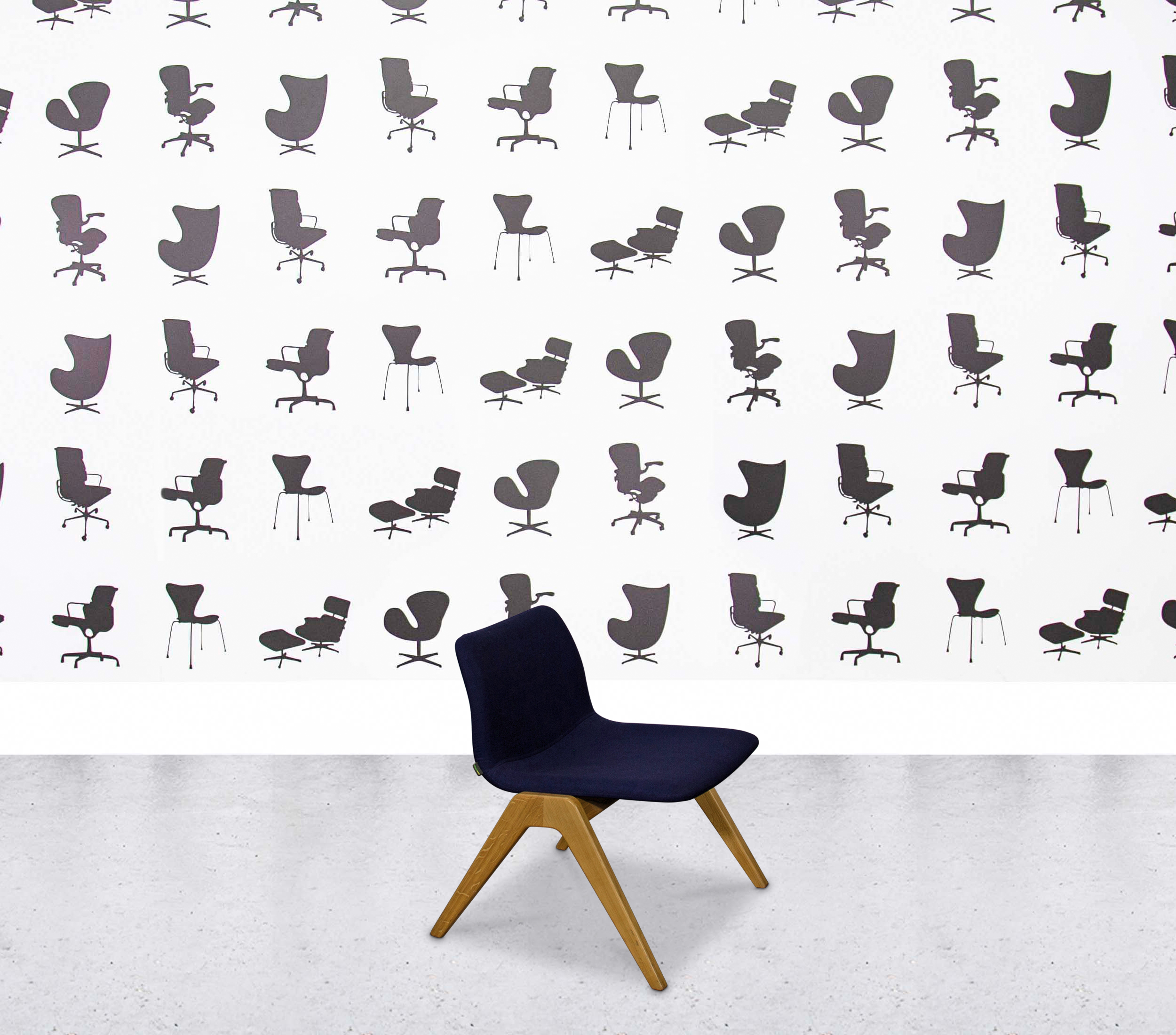 Refurbished Naughtone Viv Dining Chair Oak Frame - Blue Fabric4 Refurbished Naughtone Viv Dining Chair Oak Frame - Blue Fabric