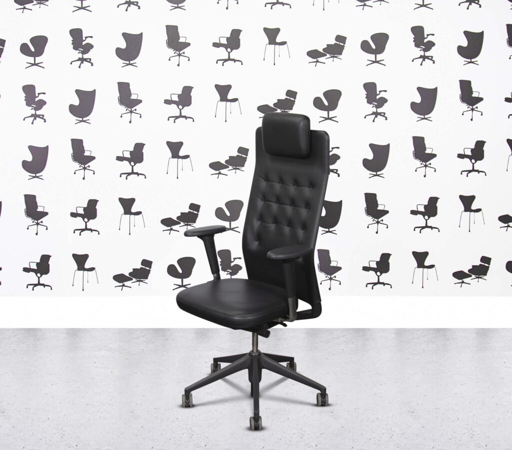 Refurbished Vitra ID Trim L - Polished Aluminium Base - Black Leather