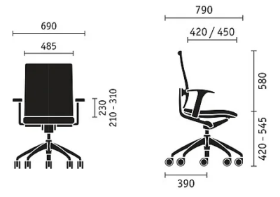 Refurbished Sedus Open Up - Fixed Height and Arms - Polished Aluminium - Dimensions