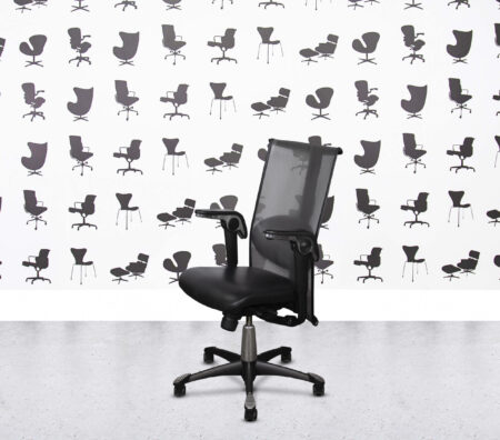 Refurbished HAG 9221 Inspiration Chair Medium Back - Black Leather - Grey Mesh